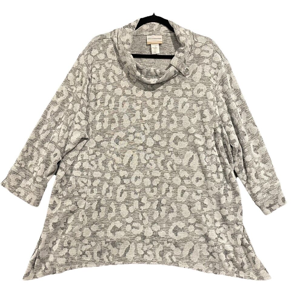 Alfred Dunner Cowl Neck Animal Print Women’s 2X Cowl Neck Gray White Pewter